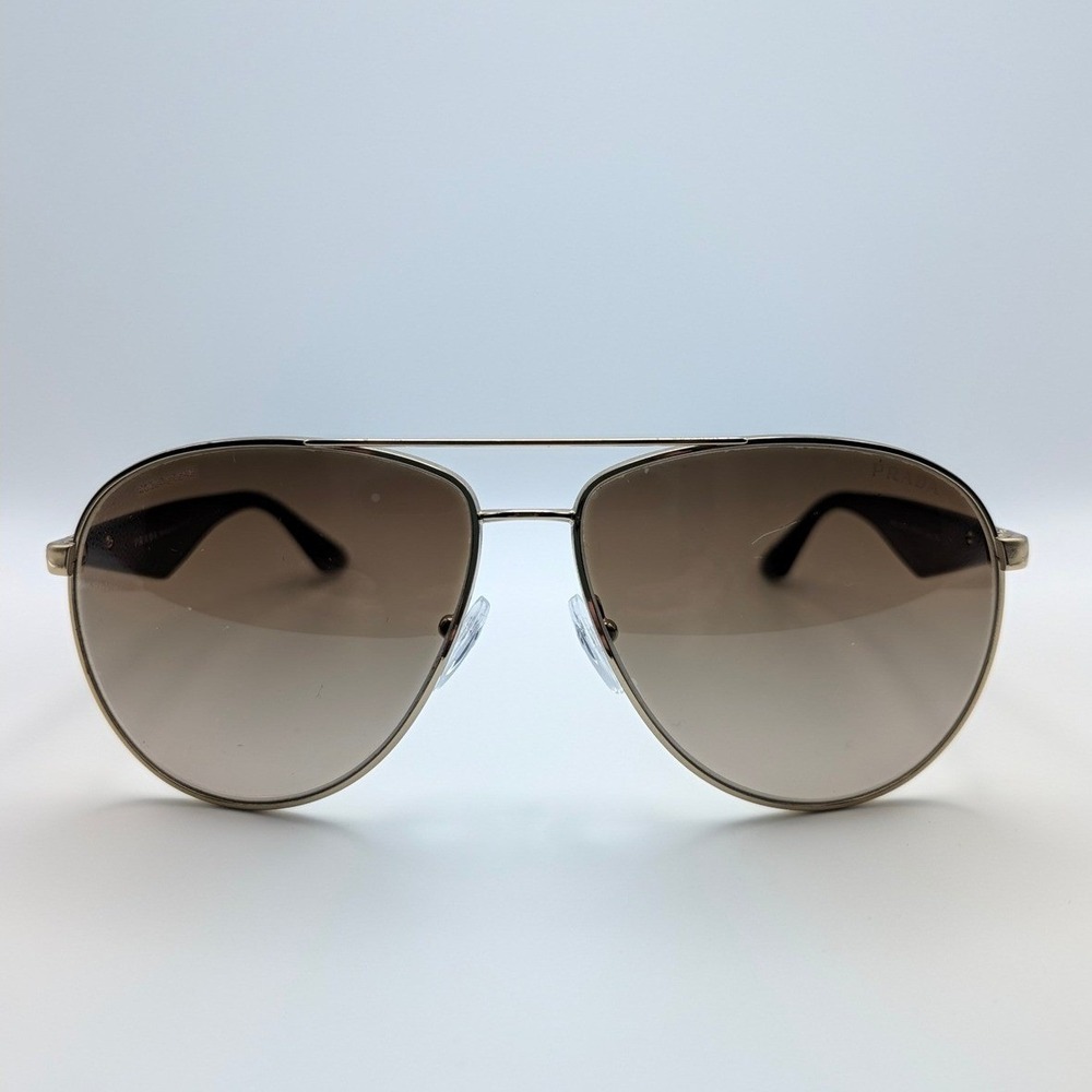 Prada SPR 53Q Aviator Sunglasses Gold Brown Gradient Logo Milano Italy 60-13 140